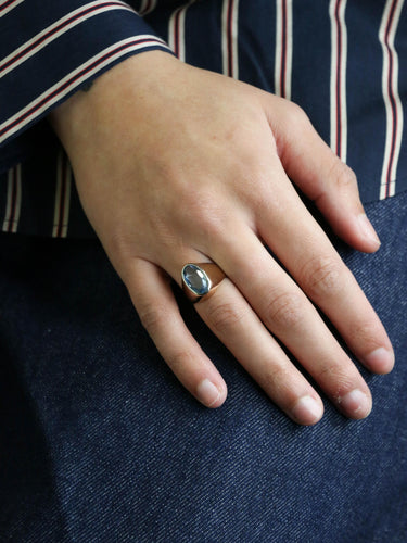 Bague 52 Bague chevalière vintage or rose aigue marine 58 Facettes 1219.8