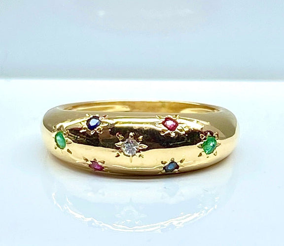 Bague 52 Bague en or jaune 18 carats, multipierres precieuses 58 Facettes AB564