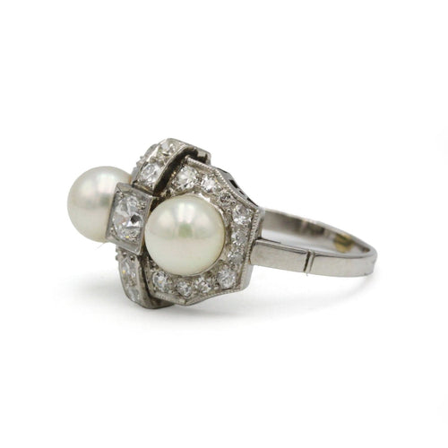 Bague 52 Bague art deco platine, diamants et perles 58 Facettes 1168