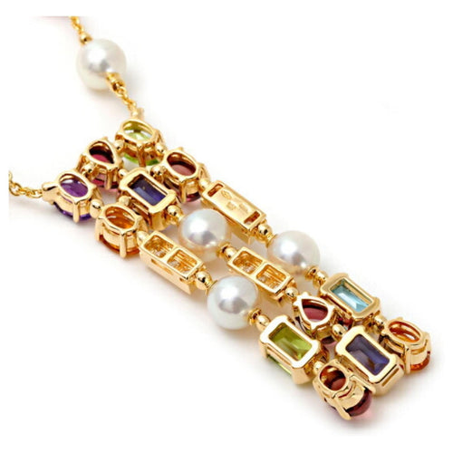 Collier BULGARI - Collier Allegra en or jaune, pierres de couleur, perles et diamants 58 Facettes