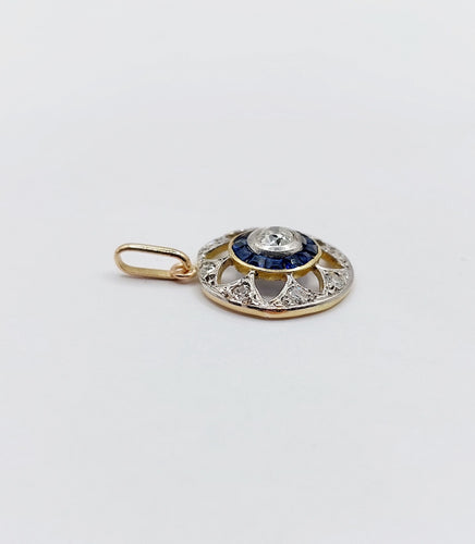 Pendentif Pendentif art deco or 18k diamant taille ancienne et saphirs calibrés (circa 1920) 58 Facettes A05715