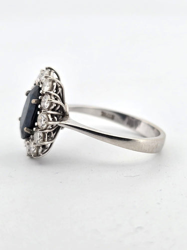 Bague 53 Bague en or blanc avec saphir et diamants certifiés 58 Facettes