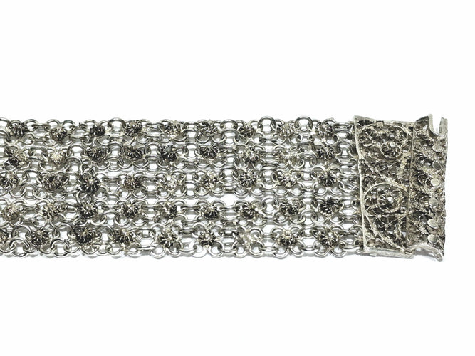 Bracelet Bracelet manchette en argent égyptien à cinq rangs de maillons 58 Facettes