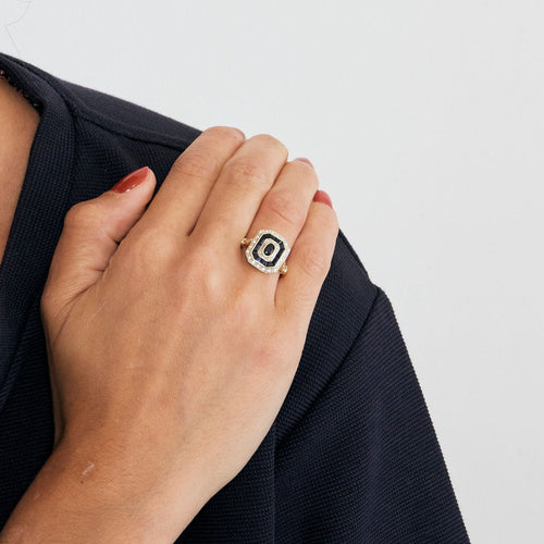 Bague 56 Bague style art déco saphirs, diamants or jaune 58 Facettes 1