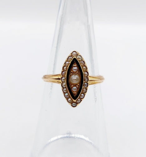 Bague 51 Bague marquise victorienne or rose 18k perles et émail noir (circa 1890) 58 Facettes A06200