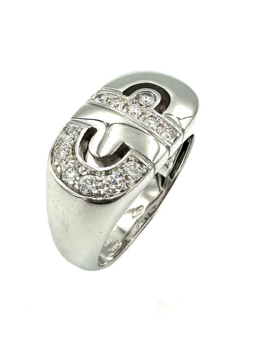 Bague BVLGARI. Collection "Parentesi", bague or blanc 18K et diamants 58 Facettes