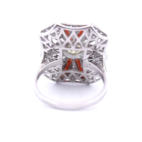 Bague 54 Bague en platine avec diamants et corail 58 Facettes