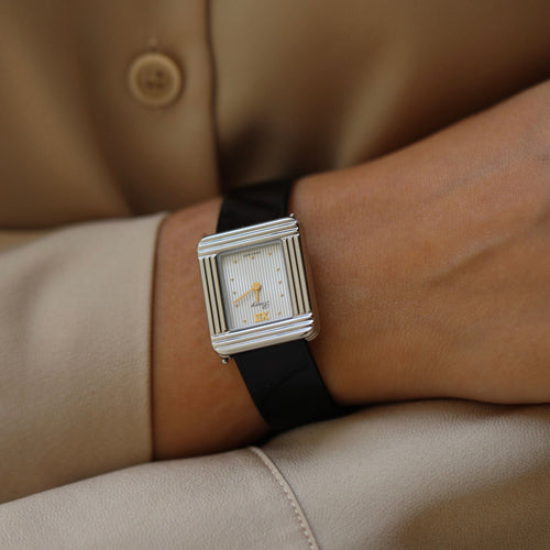 Montre Montre Poiray Femme "Ma Première" – Acier – Quartz – Cadran Gris – Bracelet Laqué Noir – 2008 – Full Set 58 Facettes FB10681