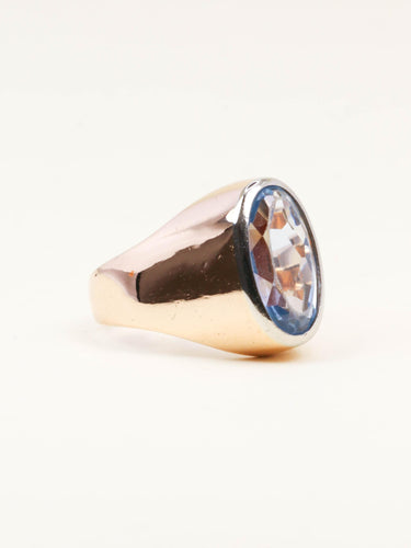 Bague 52 Bague chevalière vintage or rose aigue marine 58 Facettes 1219.8