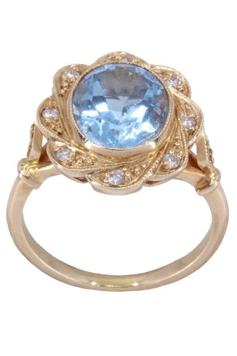 Bague BAGUE POMPADOUR AIGUE-MARINE ET DIAMANTS 58 Facettes 088071