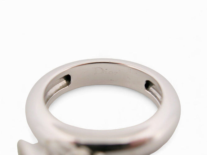 anel dior muguet tribal com pérola t53 em ouro branco 18k 12,6gr 