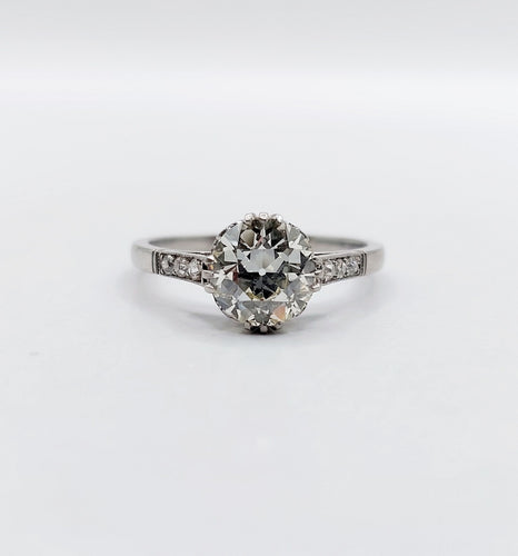 Ring 52.5 Ring Solitaire Art Deco in platinum and old-cut diamond 1.40 carat 58 Facettes A06491