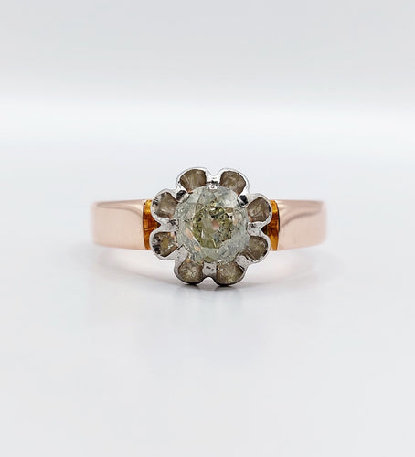 Sormus Solitaire ruusukultaa ja Platina, vanhan mallinen timantti 0,70 karaattia (noin 1900) 