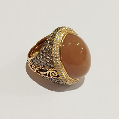 Bague 56 Chevalière or rose aventurine diamants 58 Facettes