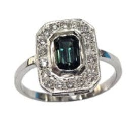 Bague 56.5 Bague Art Déco en platine avec saphir vert naturel et diamants 58 Facettes Q391B