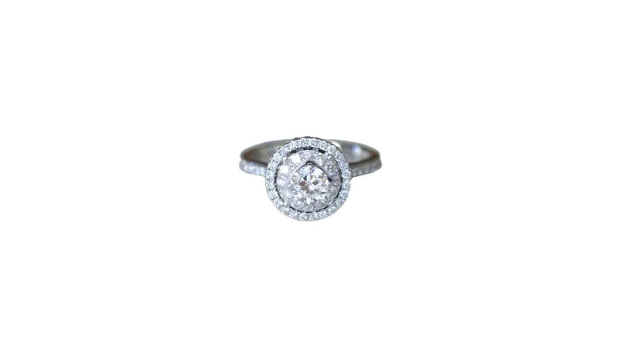 Bague 50.5 Bague Cible Double Entourage or blanc diamants 58 Facettes