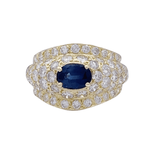 Bague 50 Bague or jaune, diamants et saphir. 58 Facettes 33326