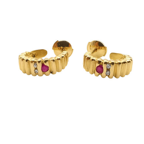 Boucles d'oreilles Boucles d'oreilles or jaune, diamants, rubis 58 Facettes