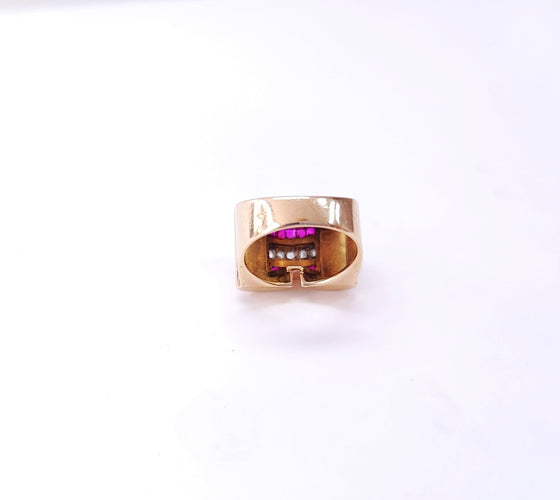 Bague 53 Bague tank en or rose, rubis et diamants 58 Facettes DV.47-tank
