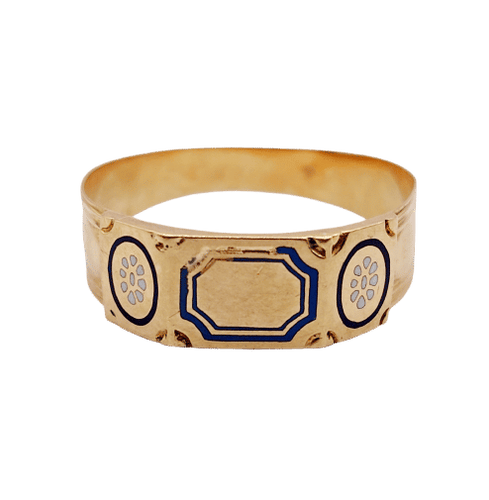 Bague 61.5 Bague chevalière victorienne en or rose 18k décorée d’émail et de fleurs 58 Facettes A06459