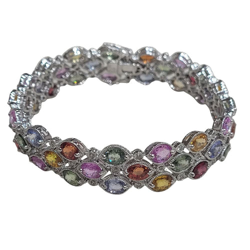 Bracelet Bracelet en or blanc 18 carats serti de saphirs multicolores et de diamants brillants 58 Facettes P175