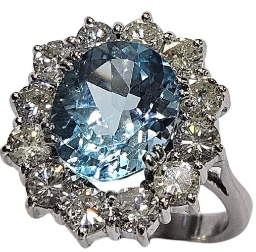 Bague 55 Bague LADY DI Cluster en or blanc, topaze bleu ciel et diamants 2,5 ct 58 Facettes Q876A