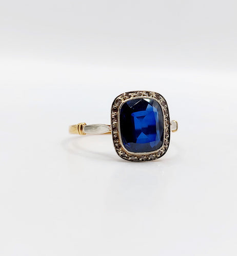 Bague 59 Bague art déco or jaune, saphir synthétique et diamants 58 Facettes B01002