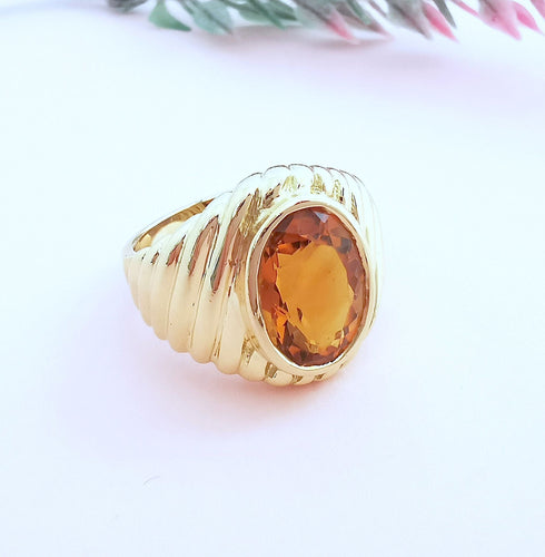 Bague 53.5 Bague godronnée - Citrine Madère - Or Jaune 18 K 58 Facettes AA 1656