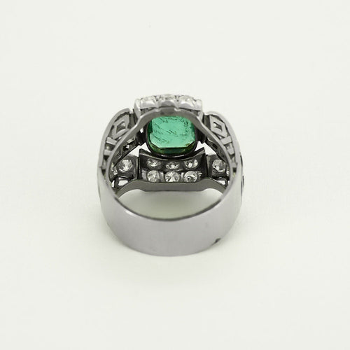 Belangrijke ring in Platina en geelgoud, diamanten en smaragd 