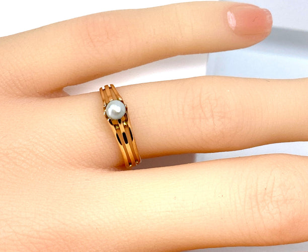 1900'ler civarı ince inci pembe altın yüzük 