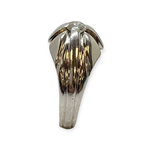 Bague 63 Chevalière en or blanc 585 et diamant 58 Facettes 330086803