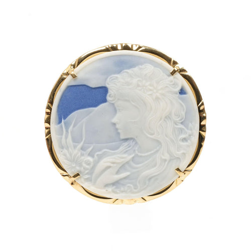 Pendentif Pendentif - Broche Années 50 en or jaune 18 carats serti d'un camée sur agate 58 Facettes 21525