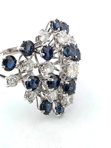 Anello in oro bianco con zaffiri e diamanti 58 Facettes