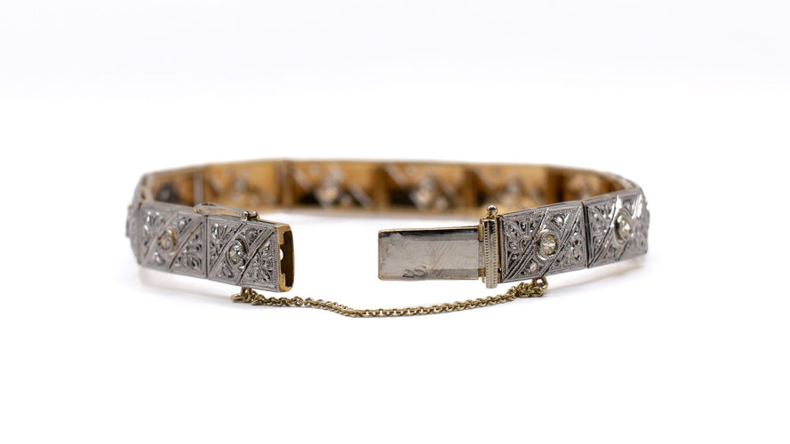 Bracelet Bracelet Art Déco or jaune et or blanc, diamants 58 Facettes 2350