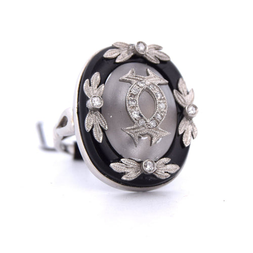 Bague 53 Bague vintage en platine ornée de cristal de roche, d'onyx et de diamants 58 Facettes AN531