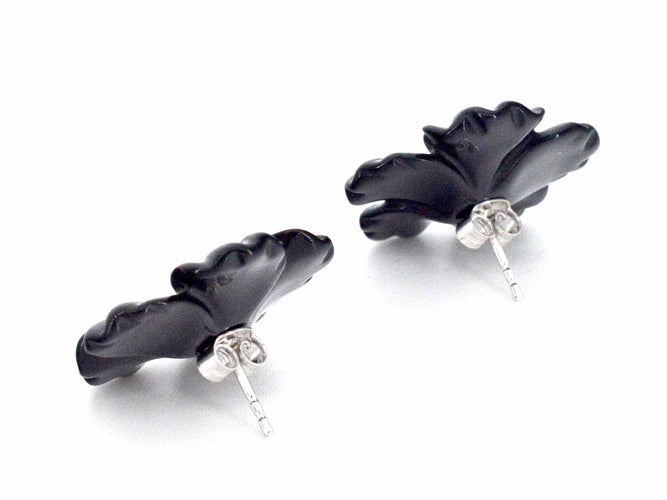 Boucles d'oreilles Boucles d'oreilles en or blanc 0,18 carat avec fleur précieuse noire et gros diamants 58 Facettes 2260