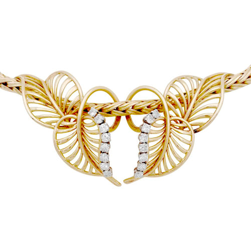 Collier Collier "feuillages" or jaune et diamants. 58 Facettes 35132