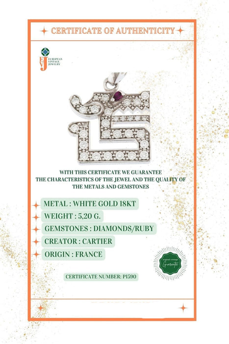 Pendentif CARTIER - Le Baiser du Dragon - Pendentif en or blanc carats, diamants et rubis 58 Facettes