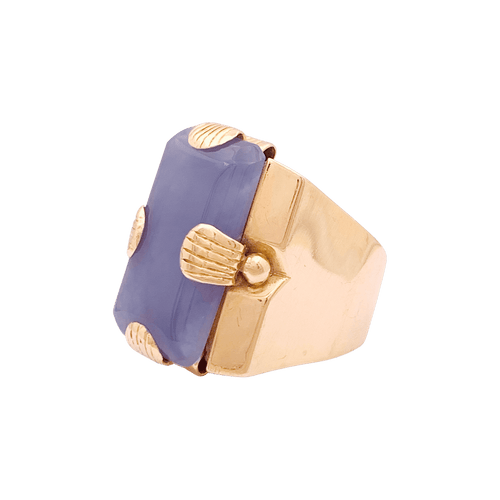 Bague 50 Bague "Tank" or rose, jade lavande. 58 Facettes 34753