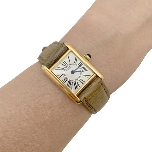 Montre Montre Cartier, "Tank Must" argent plaqué or, cuir. 58 Facettes 34826