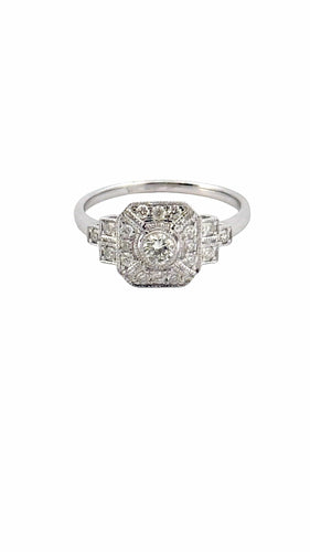 Bague 53 Bague style art déco en or blanc 18 carats et diamants 58 Facettes