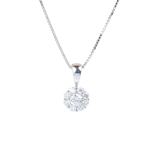 Collier Collier avec pendentif rosette en or blanc 18k et diamants 58 Facettes 159/24R