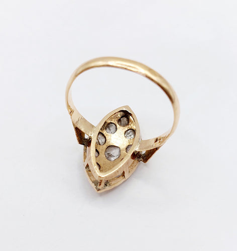 Bague 56 Bague marquise ancienne or rose, diamants taille rose 58 Facettes A05645