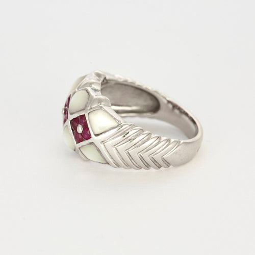 Bague 54 Bague Jonc Or Blanc Nacre et Rubis 58 Facettes