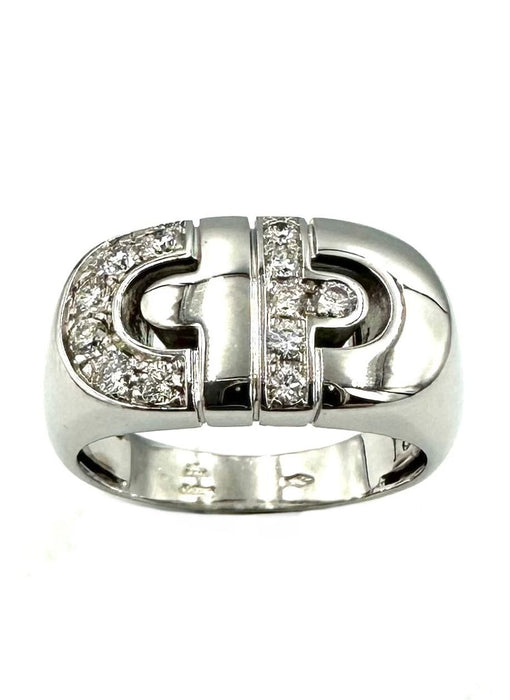 Bague BVLGARI. Collection "Parentesi", bague or blanc 18K et diamants 58 Facettes