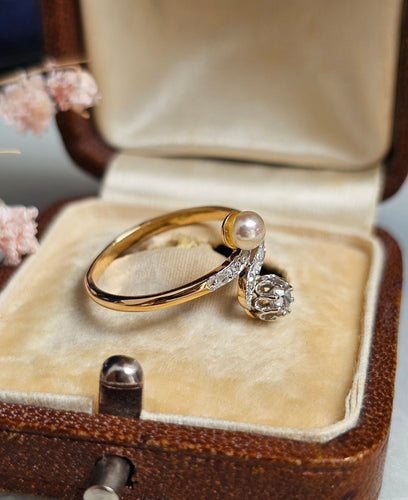 Bague 51.5 Bague Toi et Moi Diamants et Perle 58 Facettes 357