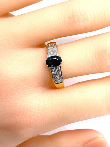 Bague 59 Bague jonc bandeau en or jaune 18 carats, saphir et 28 diamants 58 Facettes AB374