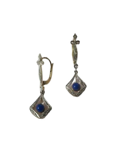 Boucles d'oreilles Boucles d’oreilles pendantes Art Déco lapis lazuli diamants 58 Facettes