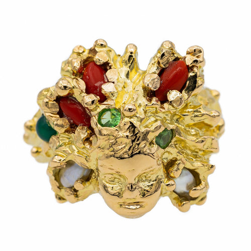 Bague 52 Bague Cocktail Or jaune Corail, Péridot, Perle 58 Facettes 2709310CN