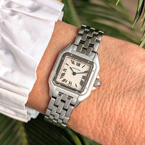 Montre Cartier Panthère RARE Dial Figaro Strap Small model SM ref 1320 Stainless Steel 58 Facettes